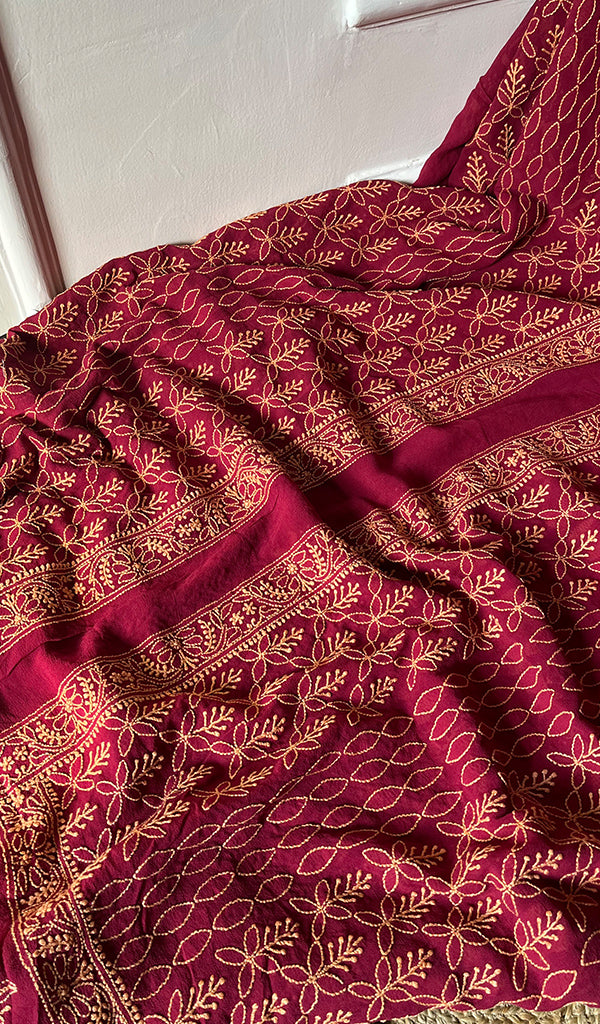 Lucknowi Handcrafted Pure Silk Georgette Chikankari Unstitched Men's Kurta Fabric - HONC0172044