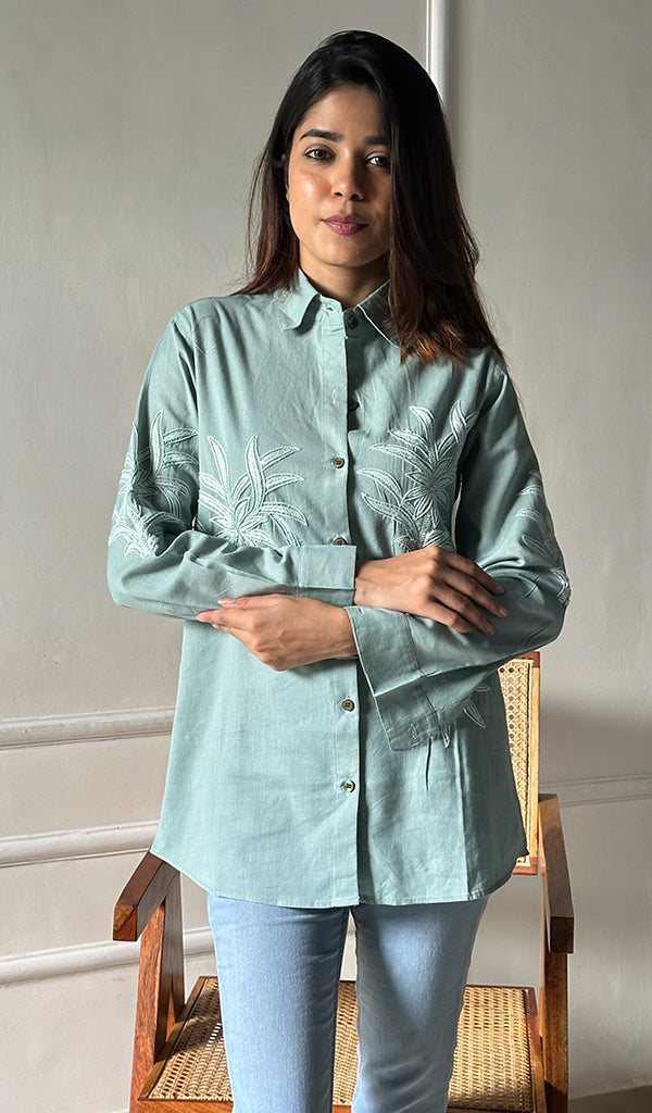 Women's Lucknowi Handcrafted Slub Cotton Chikankari Top - HONC0299089