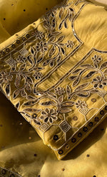 Load image into Gallery viewer, Women&#39;s Lakhnavi Handcrafted Pure Organza Chikankari Unstitched Kurta And Dupatta Set- HONC0304473

