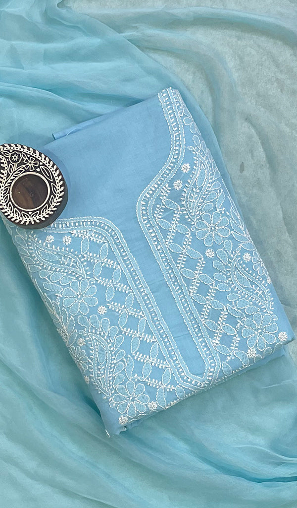 Women's Lakhnavi Handcrafted Cotton Chikankari Suit Material- HONC0150324