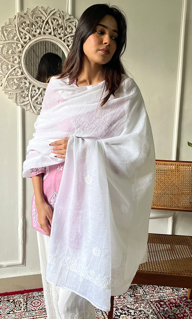 Women's Lucknowi Handcrafted Kota Cotton Chikankari Dupatta - HONC0304724