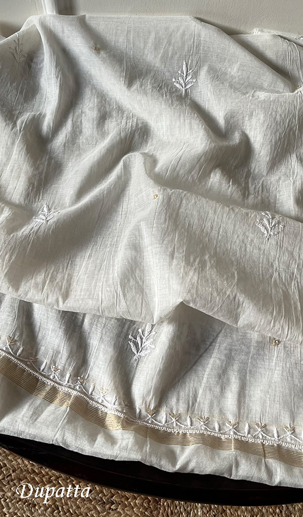 Women's Lakhnavi Handcrafted Mul Chanderi Unstitched Kurta And Dupatta Set - HONCO297198