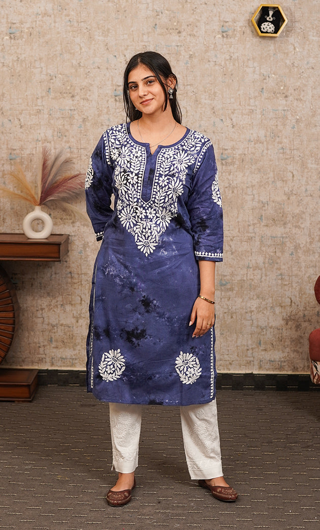 Women's Lucknowi Handcrafted Cotton Chikankari Long Kurti - HONC0322226