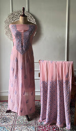 Load image into Gallery viewer, Women's Lakhnavi Handcrafted Mul Chanderi Unstitched Kurta And Dupatta Set - HONC0320355