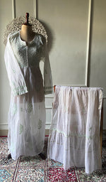 Load image into Gallery viewer, Women's Lakhnavi Handcrafted Mul Chanderi Semi - Stitched Kurta And Dupatta Set - HONC0294982