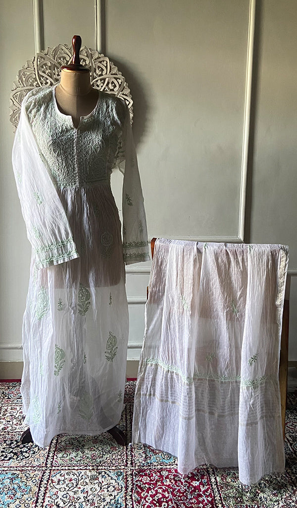 Women's Lakhnavi Handcrafted Mul Chanderi Semi - Stitched Kurta And Dupatta Set - HONC0294982