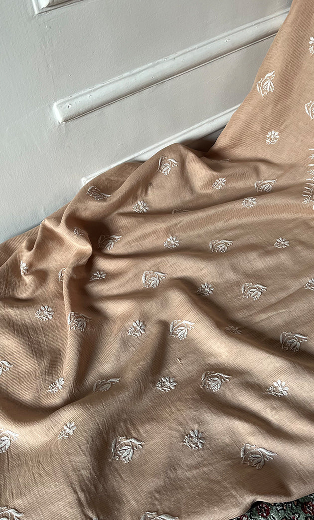 Lucknowi Handcrafted Maheshwari Mul chanderi Chikankari Unstitched Unisex Kurta Fabric - HONC0300046