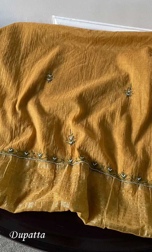 Women's Lakhnavi Handcrafted Mul Chanderi Chikankari Full Suit Material - HONC0307414