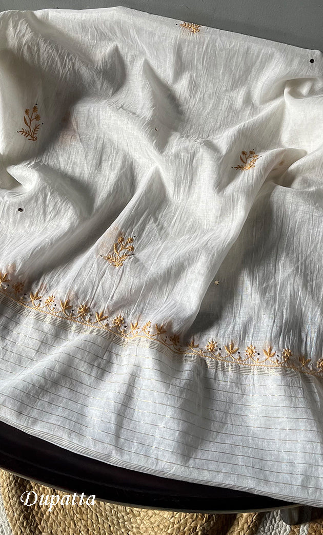 Women's Lakhnavi Handcrafted Mul Chanderi Unstitched Kurta And Dupatta Set- HONC0263957