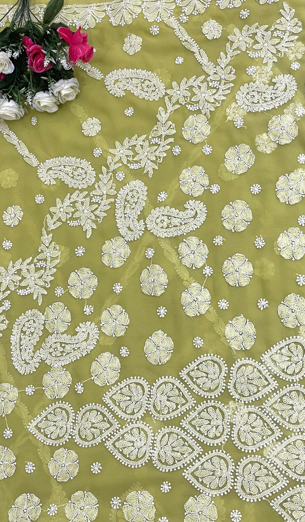 Women's Lucknowi Handcrafted Faux-Georgette Chikankari Saree  - HONC0178240