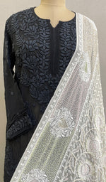 Load image into Gallery viewer, Women&#39;s Lucknowi Handcrafted Pure Silk Georgette Chikankari Dupatta - HONC0202452
