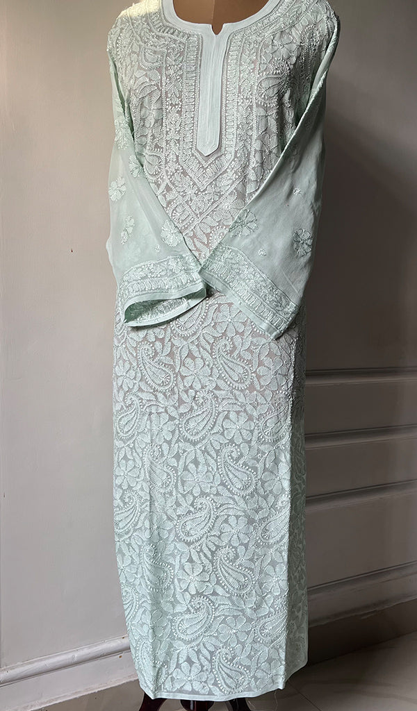 Women's Lakhnavi Handcrafted Viscose Georgette Chikankari Kurti- HONC0276111