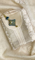 Rose Women's Lakhnavi Handcrafted Pure Organza Chikankari Unstitched Kurta And Dupatta Set- HONC0168387