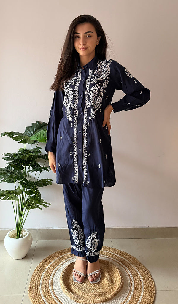Devanshi Women's Lakhnavi Handcrafted Cotton Chikankari Kurta And Palazzo Set - HONC0358508