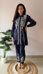 将图像加载到图库查看器中， Devanshi Women's Lakhnavi Handcrafted Cotton Chikankari Kurta And Palazzo Set - HONC0358508