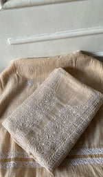 Load image into Gallery viewer, Women's Lakhnavi Handcrafted Tissue Chanderi Unstitched Chikankari Kurta And Dupatta Set - HONC0352502