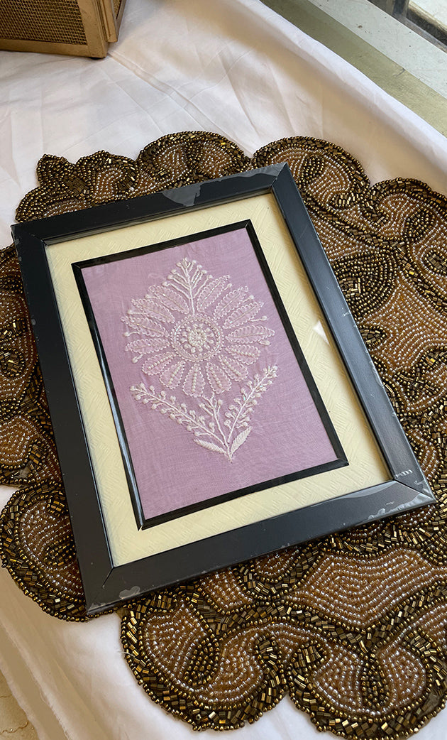 Chikankari Momento Frame – Handcrafted Embroidery (7x 9 Inch, Purple ) - HONC0269442