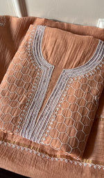 Load image into Gallery viewer, Haaniya Women&#39;s Lakhnavi Handcrafted Mul Chanderi Unstitched Kurta And Dupatta Set - HONC0260573
