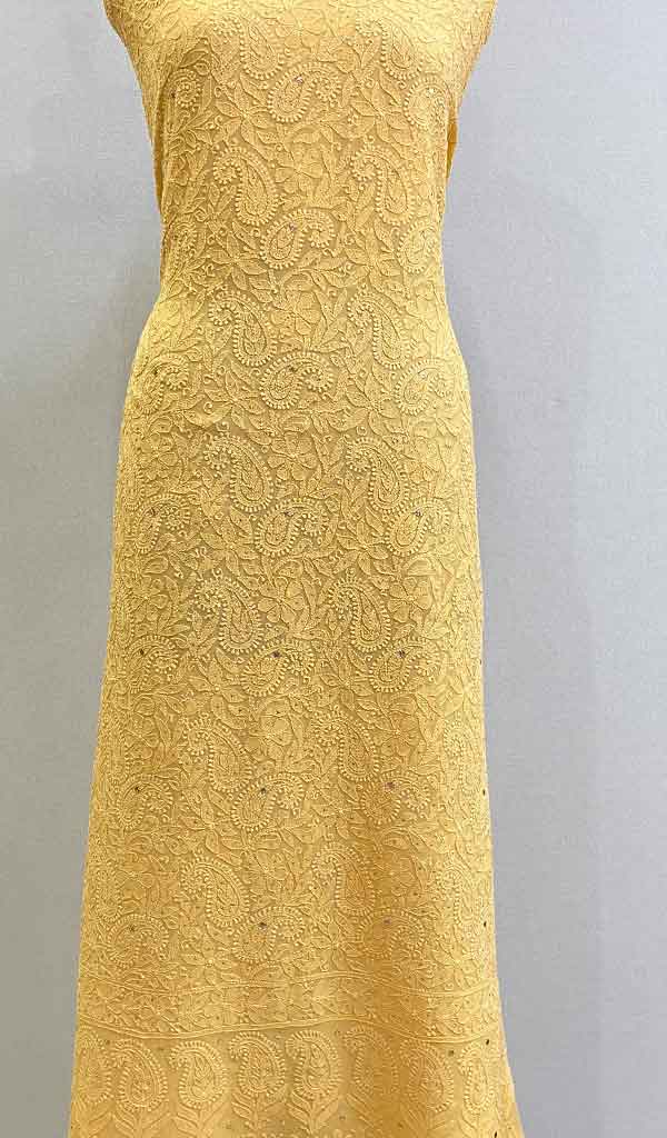 Women's Lakhnavi Handcrafted Viscose Georgette Chikankari Unstitched Kurti Fabric - HONC0206888