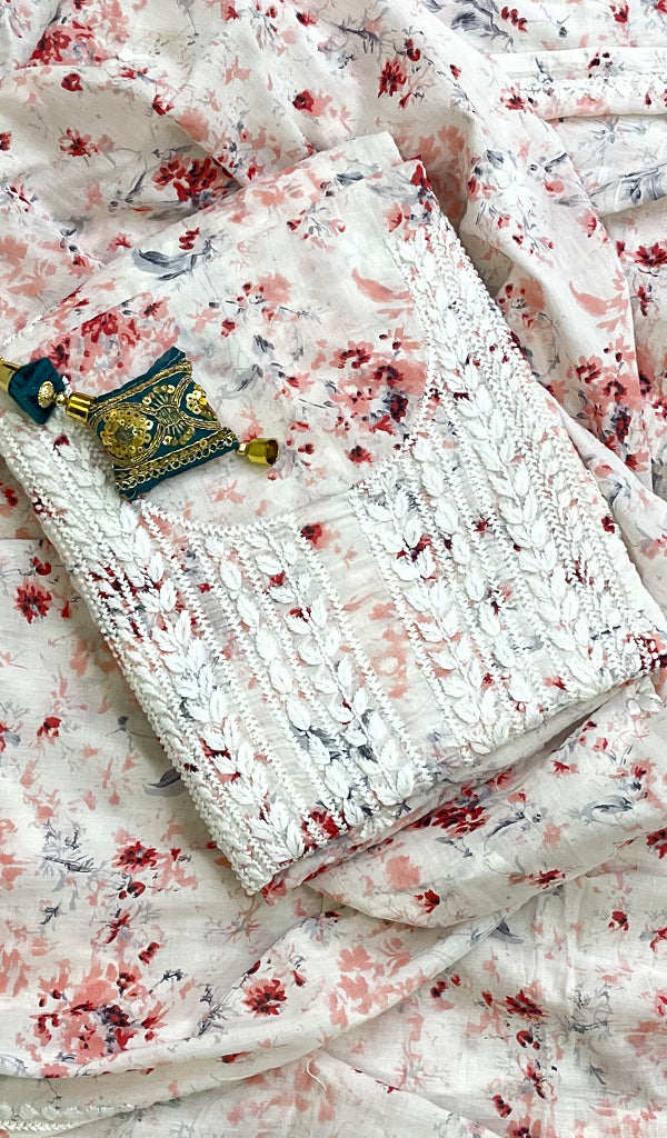 Women's Lakhnavi Handcrafted Mul Cotton Chikankari Kurta And Dupatta Set- HONC0142141
