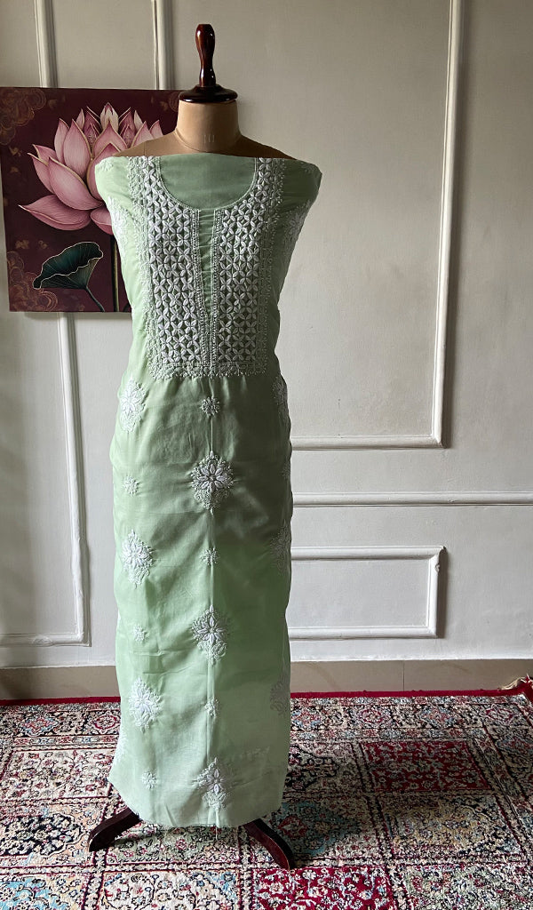Women's Lakhnavi Handcrafted Cotton Chikankari Unstitched Kurti Fabric - HONC0368477
