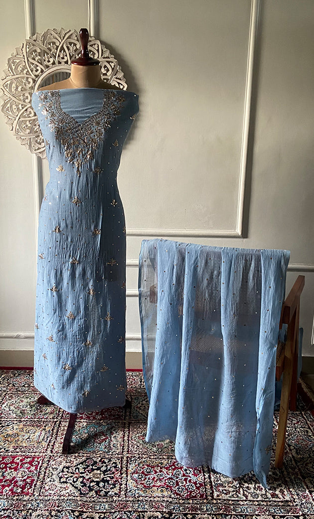 Mul Chanderi Kurta And Dupatta SetWomen's Lakhnavi Handcrafted Mul Chanderi Kurta And Dupatta Set- HONC0338722