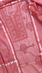 Load image into Gallery viewer, Women&#39;s Lakhnavi Handcrafted Tissue Chanderi Chikankari Kurta Dupatta Set - HONC0203307
