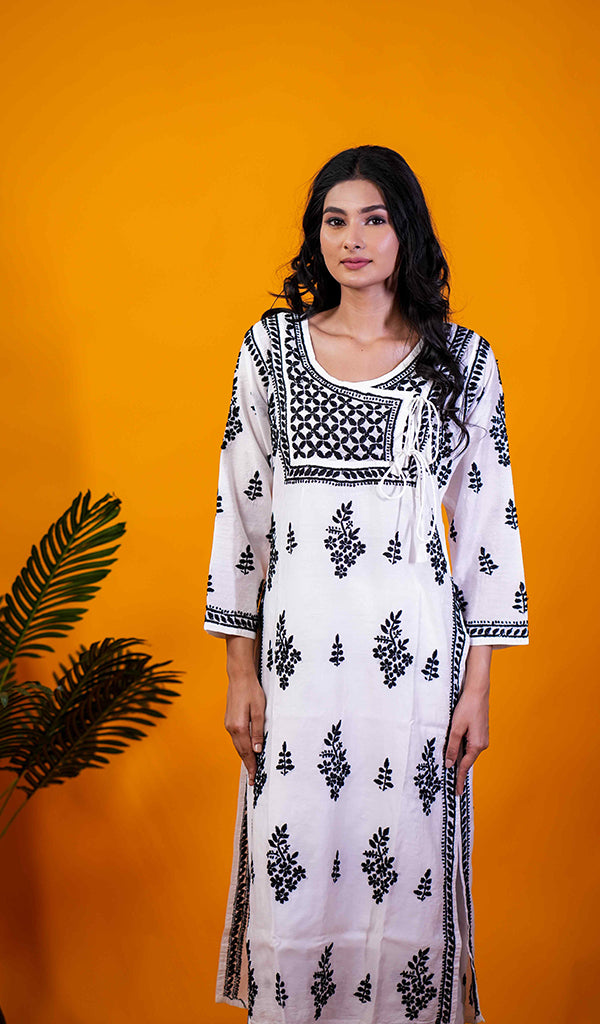 Women's Lucknowi Handcrafted Chanderi Silk Chikankari Angrakha - HONC0206999