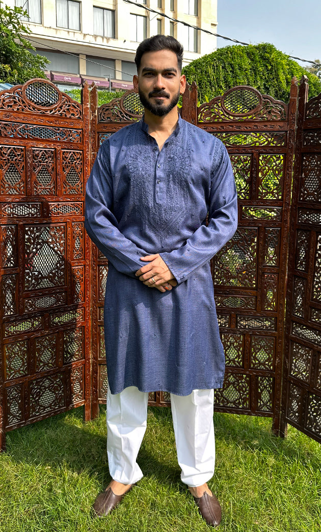 Men's Lucknowi Handcrafted Cotton Chikankari Kurta - HONC0321514