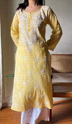 Load image into Gallery viewer, Women&#39;s Lucknowi Handcrafted Cotton Chikankari Kurti - HONC0290202
