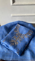 Marifa Women's Lakhnavi Handcrafted Pure Organza Chikankari Unstitched Kurta And Dupatta Set- HONC0362255