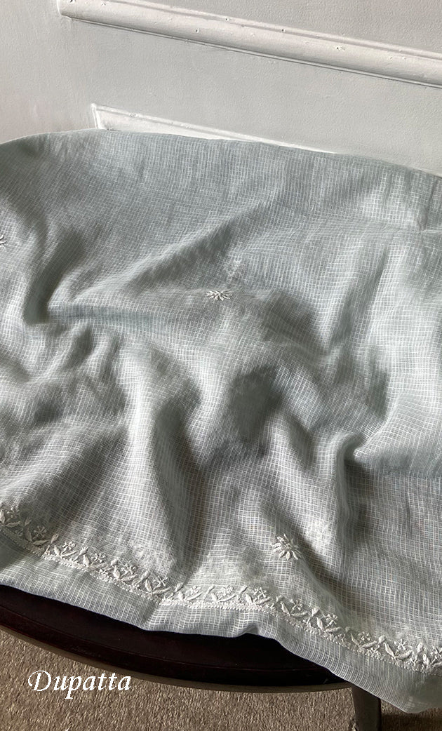 Women's Lucknowi Handcrafted Kota Cotton Chikankari Unstitched Kurta And Dupatta Set - HONC0307250