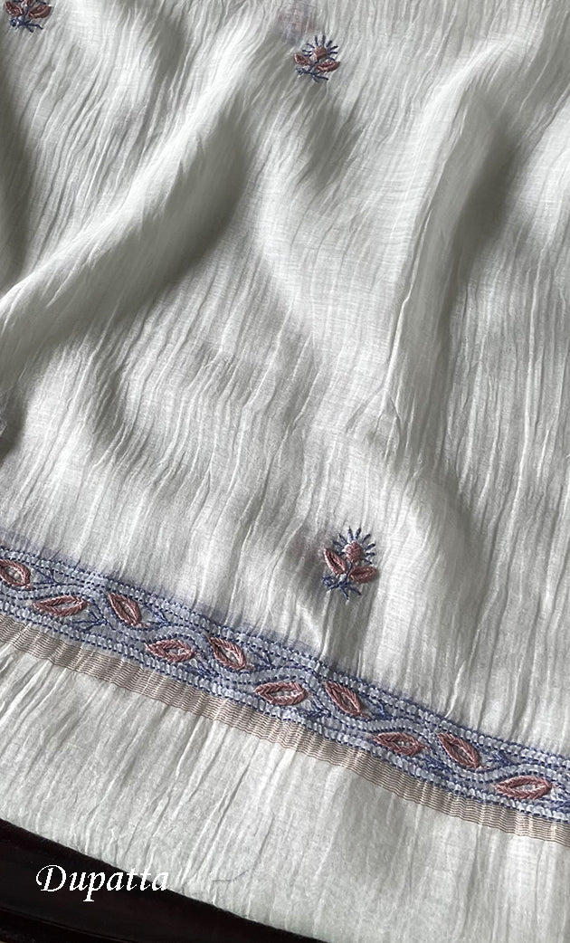 Women's Lakhnavi Handcrafted Mul Chanderi Semi - Stitched Kurta And Dupatta Set - HONC0314230