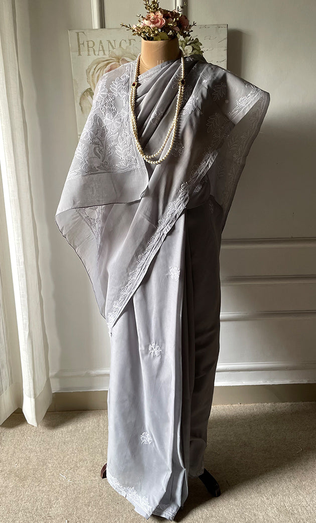 Women's Lakhnavi Handcrafted Cotton Chikankari Saree - HONC0320891