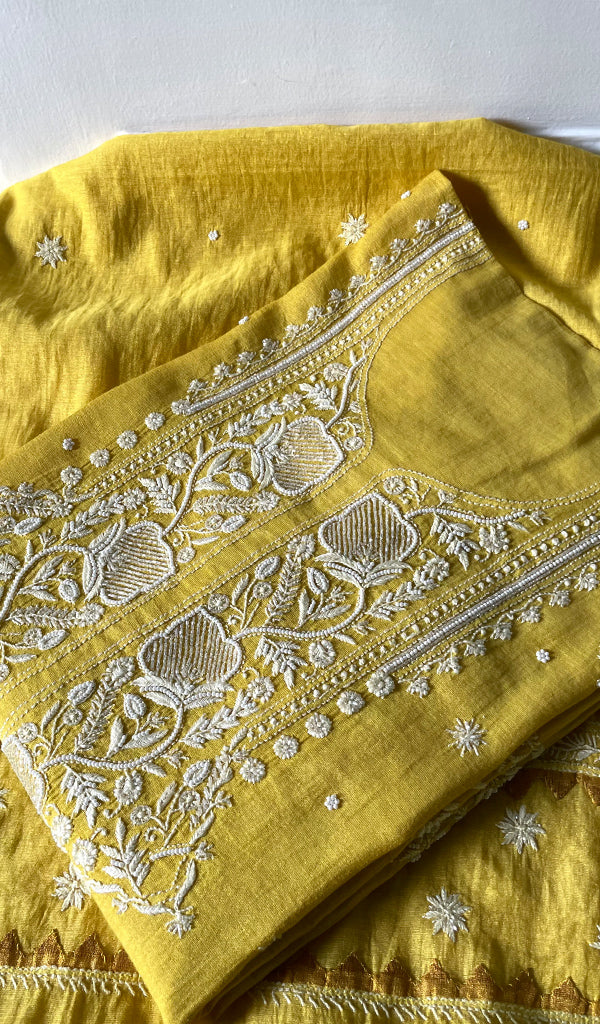 Women's Lakhnavi Handcrafted Tissue Chanderi Semi-Stitched Kurta And Dupatta Set - HONC0299537