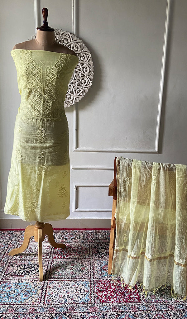 Pure Mul Chanderi Chikankari 3 Pc Unstitched Suit Set