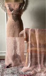 将图像加载到图库查看器中， Alfia Women&#39;s Lakhnavi Handcrafted Pure Organza Chikankari Unstitched Kurta And Dupatta Set- HONC0786056
