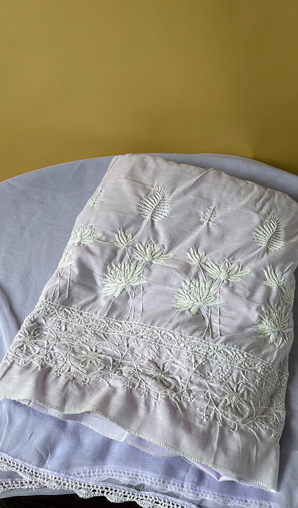 Women's Lakhnavi Handcrafted Cotton Chikankari Full Suit Material .