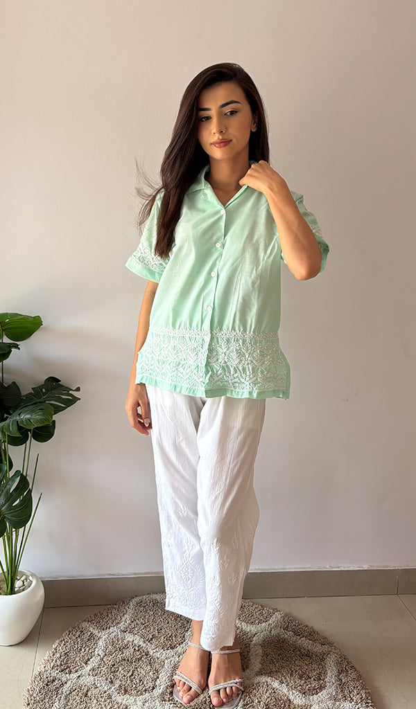Arushi Women's Lakhnavi Handcrafted Relax fit Cotton Chikankari Top - HONC0354116