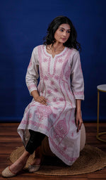Load image into Gallery viewer, Divya Women&#39;s Lucknowi Handcrafted Cotton Chikankari Kurti - HONC0213372
