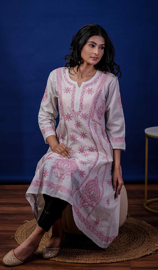 Divya Women's Lucknowi Handcrafted Cotton Chikankari Kurti - HONC0213372