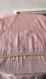 Load image into Gallery viewer, Women's Lakhnavi Handcrafted Maheshwari Mul Chanderi Semi - Stitched Chikankari Full Suit Material - HONC