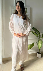 Load image into Gallery viewer, Women&#39;s Lucknowi Handcrafted Cotton Chikankari Kurti - HONC0303600
