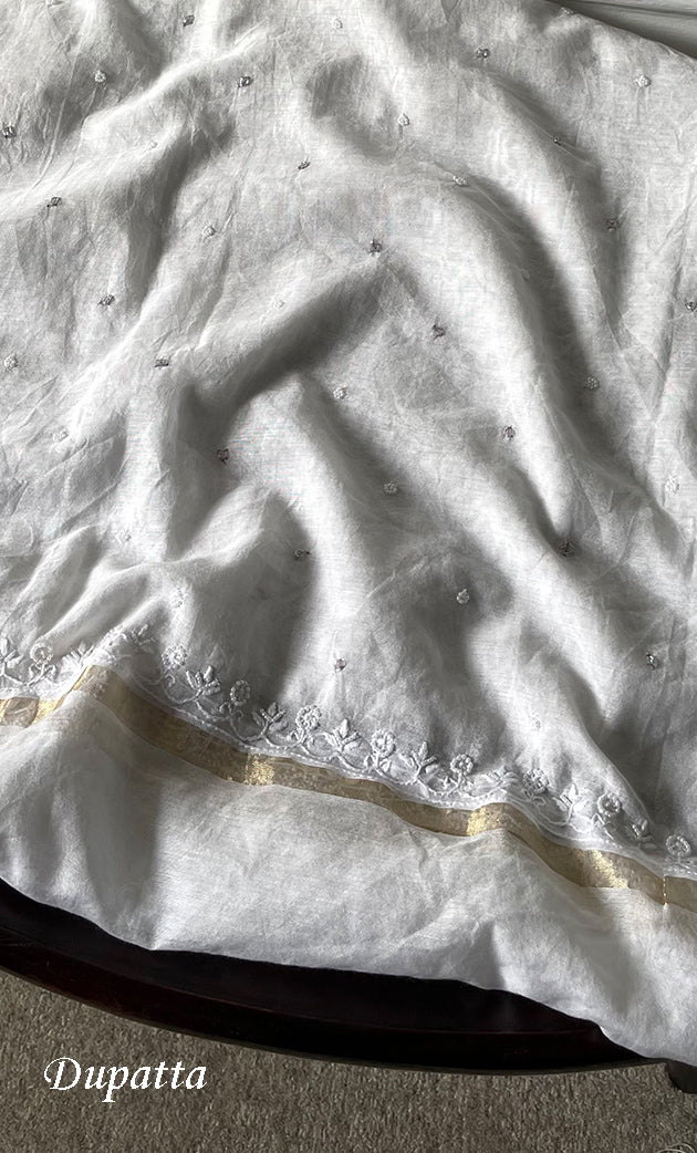 Amisha Women's Lakhnavi Handcrafted Mul Chanderi Unstitched Kurta And Dupatta Set - HONC0319464