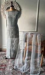 将图像加载到图库查看器中， Women's Lakhnavi Handcrafted Pure Organza Chikankari Unstitched Kurta And Dupatta Set- HONC0319972