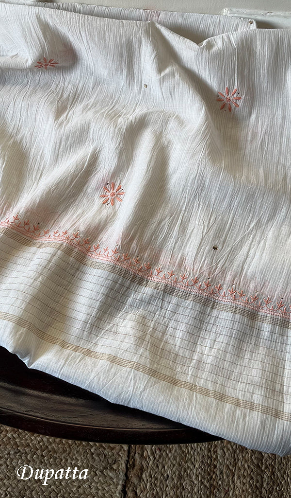 Women's Lakhnavi Handcrafted Maheshwari Mul Chanderi Unstitched Kurta And Dupatta Set - HONC0271880