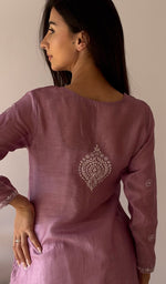 Load image into Gallery viewer, Women's Lucknowi Handcrafted Chanderi Silk Chikankari Kurti - HONC0357074