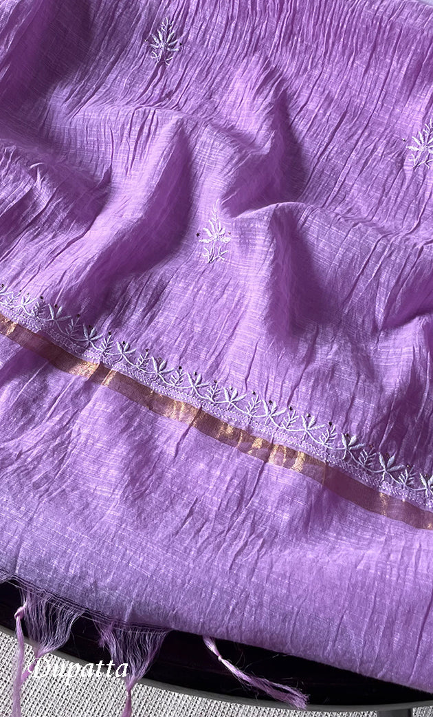 Women's Lakhnavi Handcrafted Chanderi Silk Semi - Stitched Anarkali And Dupatta Set - HONC0273162