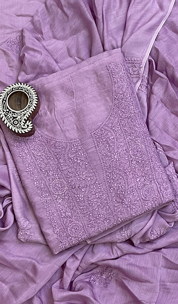 Women's Lucknowi Handcrafted Muslin Chikankari Suit Material - HONC0163902