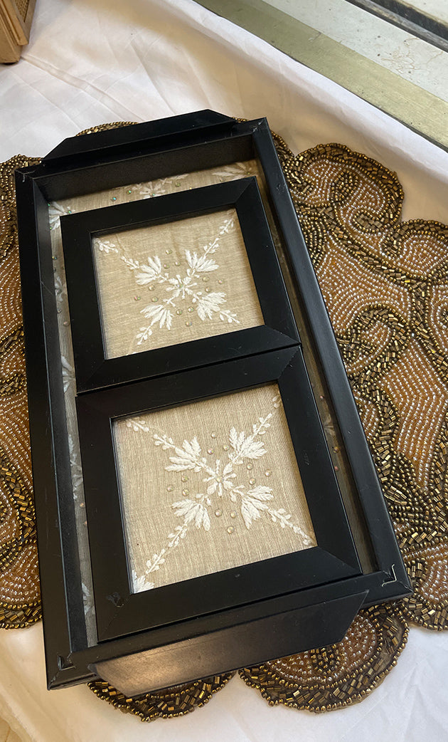 Handcrafted Chikankari Tray with Two Coasters – Wooden Frame - HONC0310960